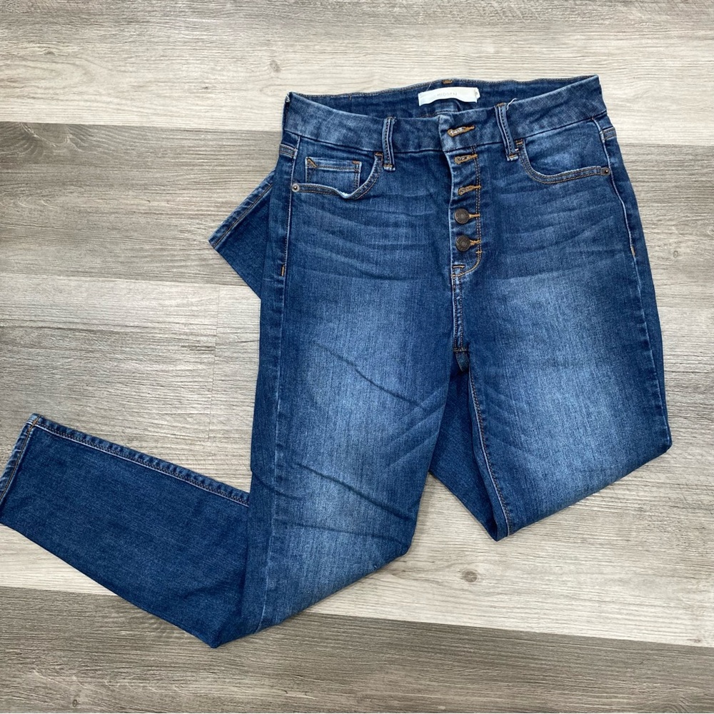 Hidden Jeans High Rise Exposed Button Fly Dark Wash Skinny Jeans 29